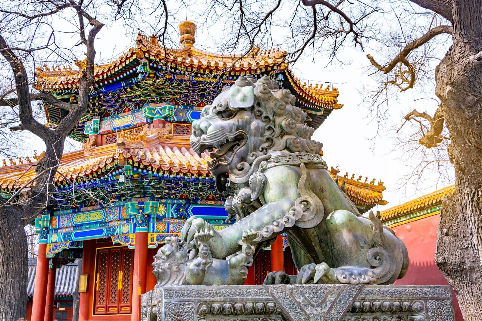 The first courtyard at Yonghegong, the Lama Temple, with the Hall of the Heavenly Kings, Beijing