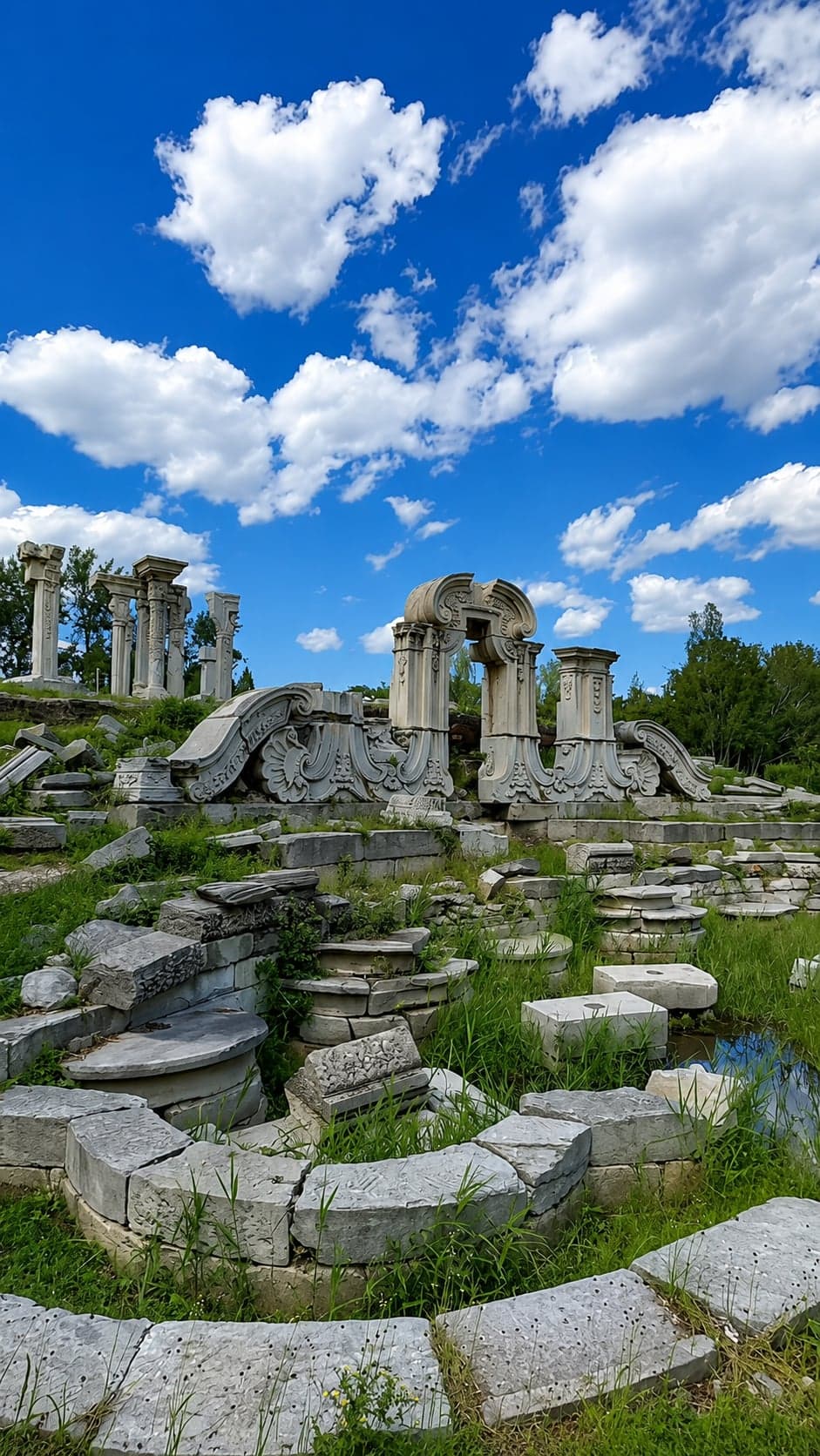 The carved stone columns of the Xiyang Lou ruins at Yuanmingyuan, the Old Summer Palace, Beijing