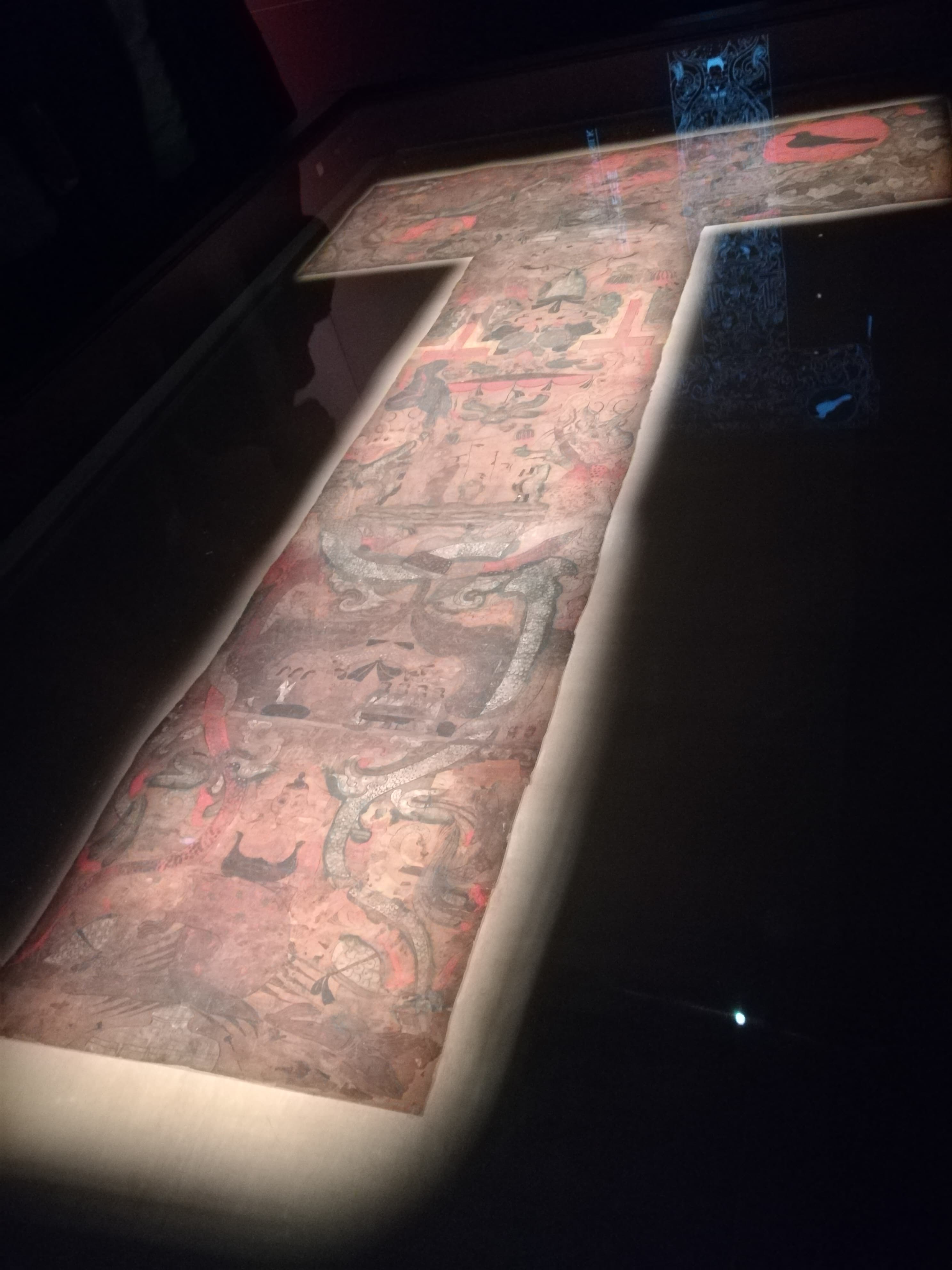 The painted T-shaped silk funerary banner from Lady Dai's tomb at the Hunan Museum, Changsha