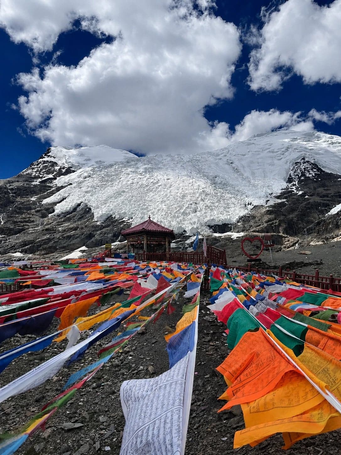 Karola Glacier seen from the roadside chortens between Yamdrok Lake and Gyantse, central Tibet