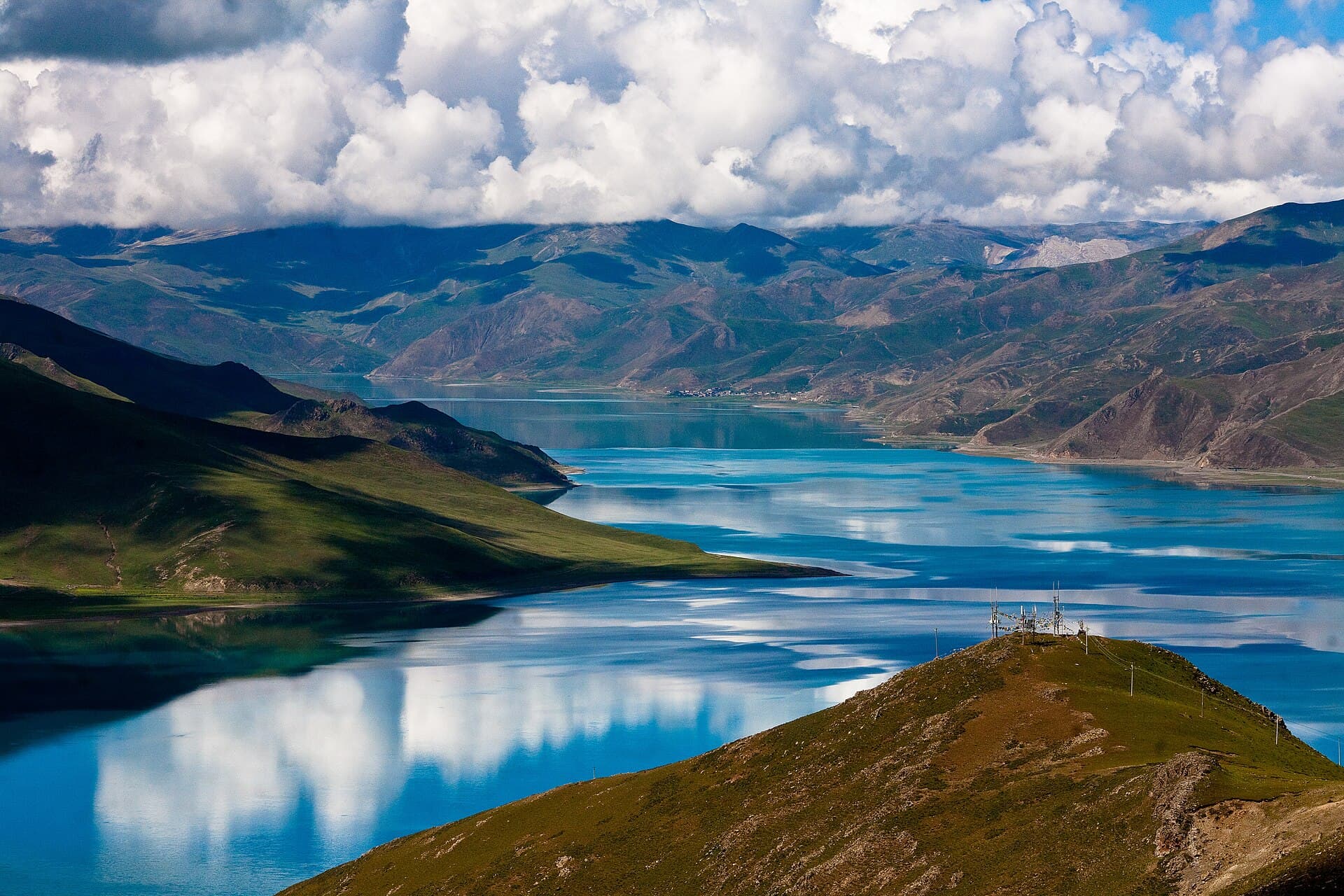 Yamdrok Lake in deep turquoise, seen from the Kamba La pass road south of Lhasa