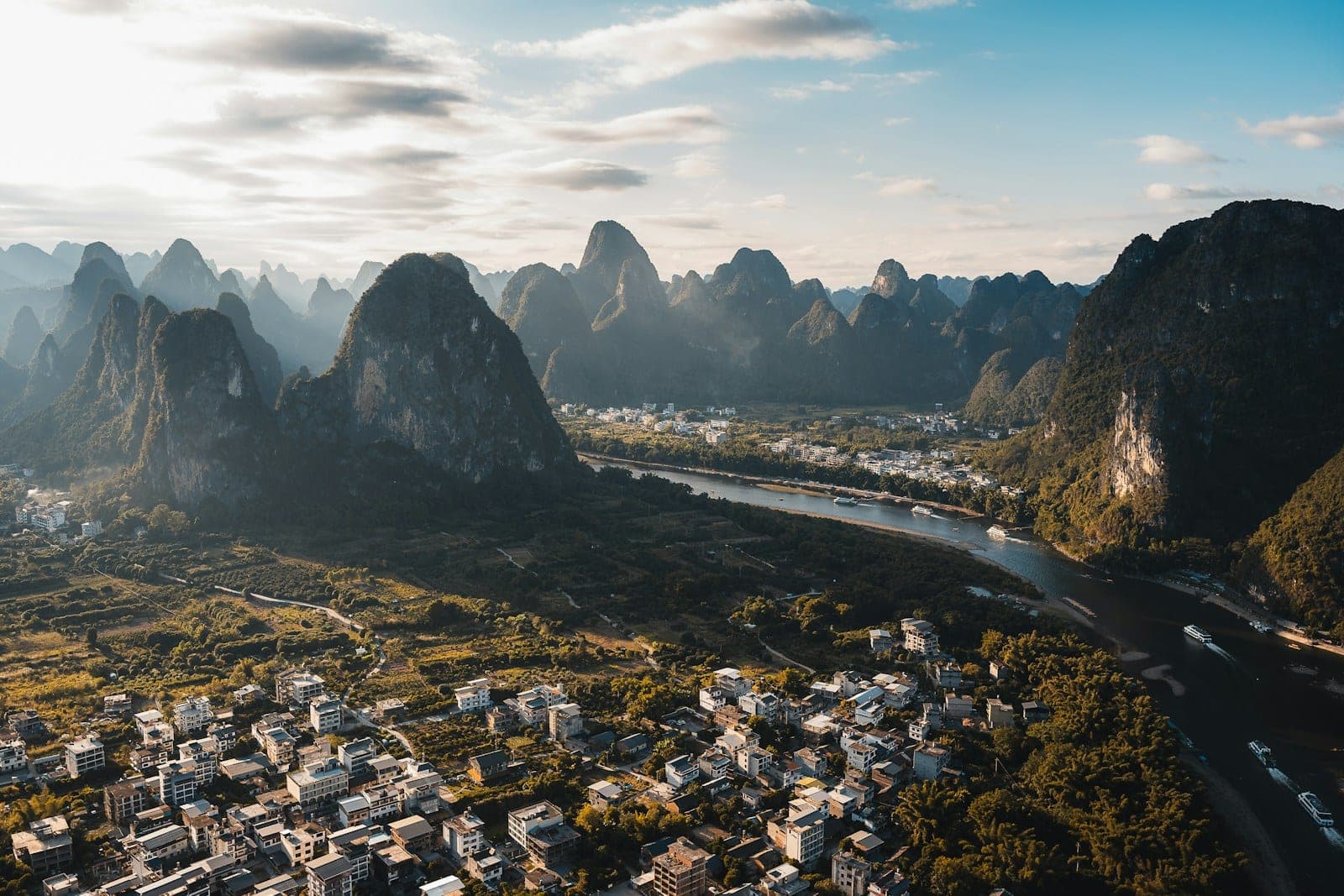 The Li River winding through karst mountains, Yangshuo