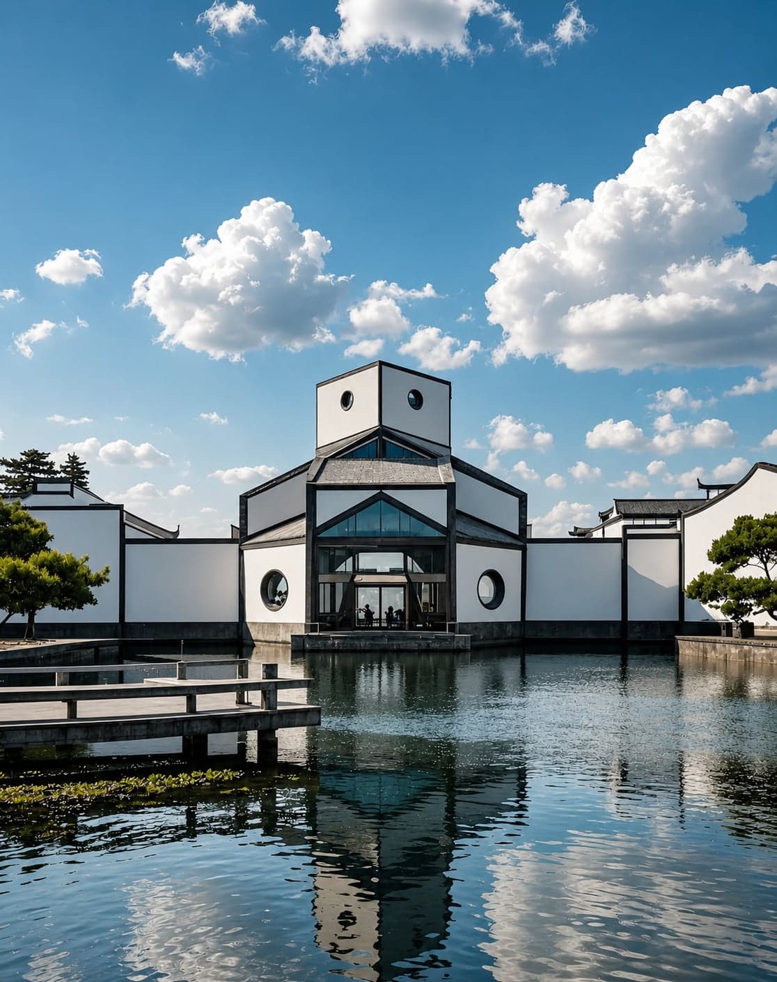 The white-walled and dark-roofed Suzhou Museum, I.M. Pei's last major building, beside the Humble Administrator's Garden