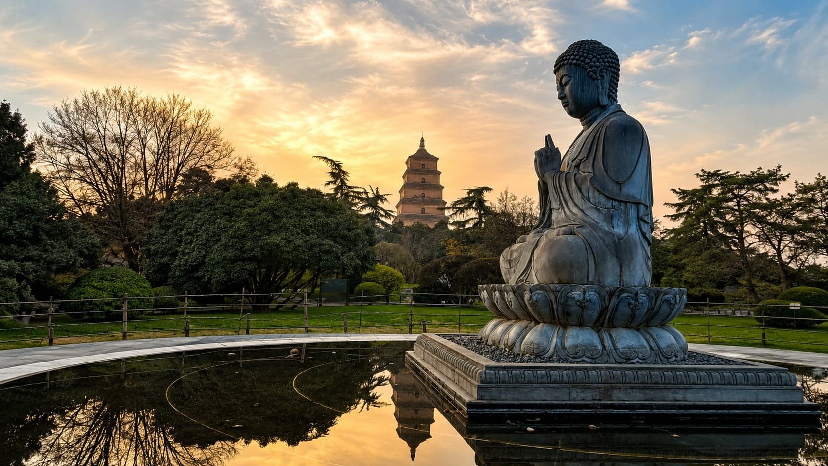 The Big Wild Goose Pagoda rising above the Da Ci'en Temple courtyard